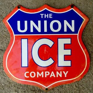 Vintage Porcelain Union Ice Company Sign Ice Machine Gas Station