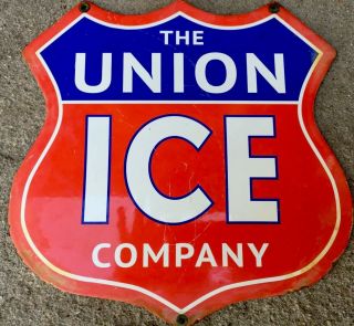 Vintage Porcelain Union Ice Company Sign Ice Machine Gas Station 2