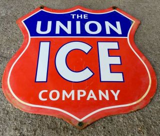 Vintage Porcelain Union Ice Company Sign Ice Machine Gas Station 3