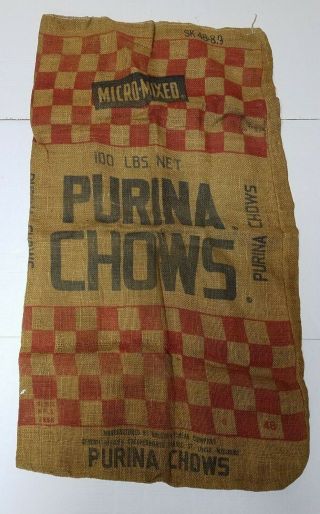 Vintage Purina Chows Micro - Mixed Burlap Sack.  100 Lb.  St.  Louis.