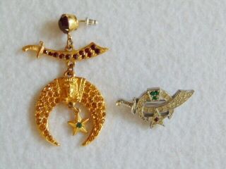 Masonic Two Ladies Shriner Items,  Shrine Emblem Ear Ring & Ladies Shrine Pin