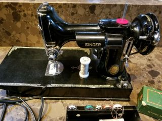 Vintage Singer 221 - 1 Featherweight Portable Sewing Machine/Accessories - 2