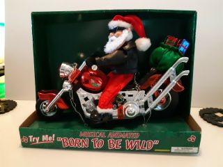 Christmas Dandee Santa On A Motorcycle Playing Born To Be Wild.  14 " × 10 "