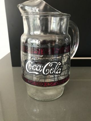 Vintage Coca Cola Pitcher Stained Glass Style Coke Enjoy