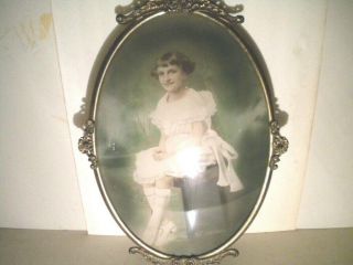 Victorian Metal Gilt Oval Picture Frame Convex Glass Childs Portrait