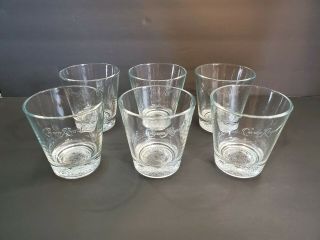 Set Of 6 Crown Royal Whiskey Glasses Embossed Weighted Base Logo Low Ball