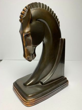Vintage Trojan Horse Head Bronze Metal Single Bookend Dodge Inc Heavy Art Deco
