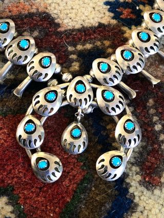 A,  Vintage Navajo Southwest Squash Blossom Necklace Sterling Silver & Turquoise