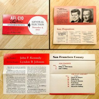 John F Kennedy - San Francisco Afl - Cio Labor Endorsement Flyer November 1960 Jfk