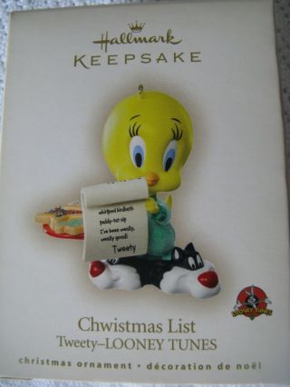 Looney Tunes Hallmark Keepsake Ornament Tweety Bird Christmas List 2007 Nip