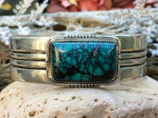 Vintage Native American Navajo Spiderweb Turquoise Sterling Silver Cuff Bracelet