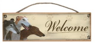 Greyhounds " Welcome " Rustic Wall Sign Plaque Gifts Home Ladies Pets Dogs