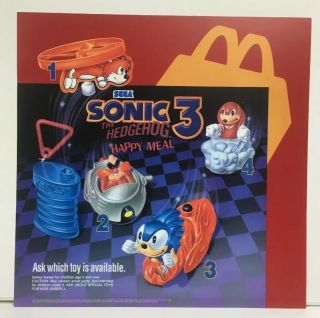 Vintage Mcdonalds Sega Sonic 3 Translite Store Display Sign 1994