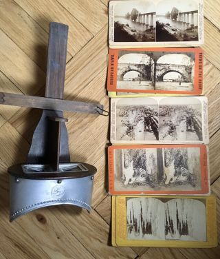Keystone Monarch Stereoscope In With 17 Cards - Stereo Viewer