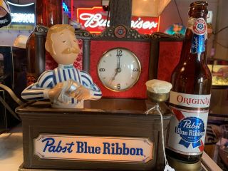 Vintage Pabst Blue Ribbon Beer Lighted Back Bar Sign Display Clock Bartender