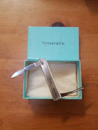 Vintage Tiffany & Co Sterling Silver 2 Blade Pocket Knife Pick File Light Mono