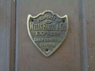 Brass Wells Fargo & Co Express San Francisco Division Sign Plaque