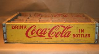Vintage Wooden Coca Cola 24 Bottle Crate / Yellow Paint / 1969 Chattanooga Tenn.