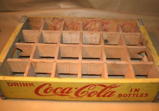 Vintage Wooden Coca Cola 24 Bottle Crate / Yellow Paint / 1969 Chattanooga Tenn. 2