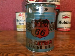 Vintage Phillips 66 Aviation Engine Oil Can Metal Full Aero Aircraft Airplane