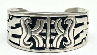 Vintage Taxco Mexico Sterling Silver Heavy Cuff Bracelet Ornate Signed