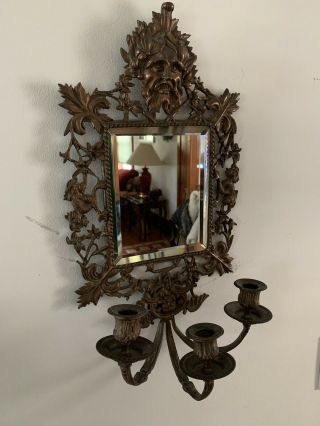 Vintage Brass Candelabra With Beveled Glass Mirrors Wall Sconces 2