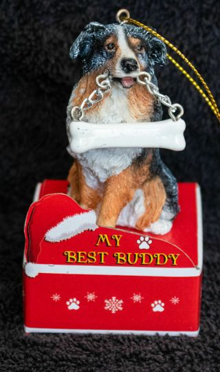 Australian Shepherd Statue With Bone Best Buddy Dog Breed Christmas Ornament