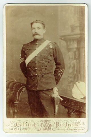 Victorian Cabinet Photo Military Soldier Wearing Medal India Photographer