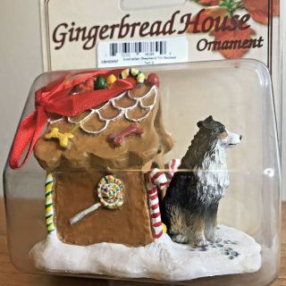 Australian Shepherd Christmas Ornament Gingerbread House Tri Color Docked