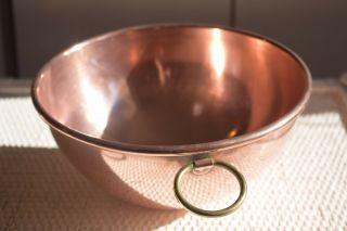Vintage French Copper Mixing Bowl Poacher Brass Ring 21.  5cm/8.  5inch 2.  1qts