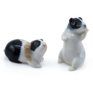 Miniature Black & White Ceramic Guinea Pig Figurines 1.  25 " High Glossy