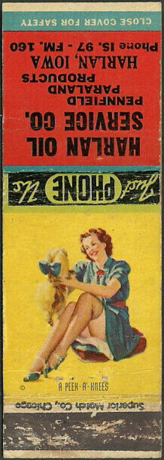 Vintage Girlie Pin - Up Gas Station Matchbook Cover From Harlan,  Ia Iowa
