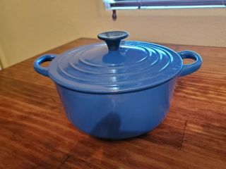 Vintage Le Creuset B Saucepan 2 Qt Lidded Cast Iron Pot Blue 7.  5 " France