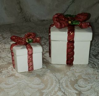 Fitz And Floyd Holiday/ Christmas Gift / Present Boxes / Set Of 2