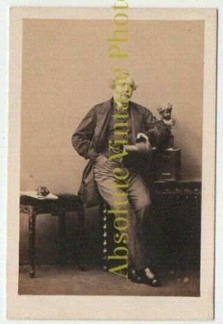 Old Cdv Photo Gentleman With Top Hat Camille Silvy Studio Bayswater London C1860