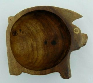 Hand Carved Wood Pig Bowl Primitive Figure Sculpture Handmade Shelf Decor Hog