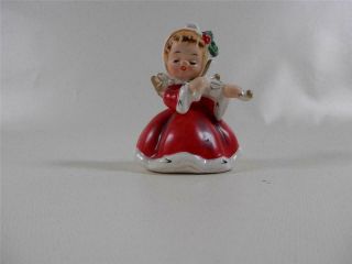 Vintage Napco Angel Figurine Holding A Violin Red Dress