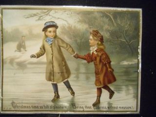 Victorian Scrap 4578 - Christmas Card - 3 Children Ice Skating