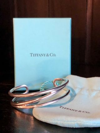 Vintage Tiffany & Co Sterling Silver Diagonal Zigzag 7 " Cuff Bracelet Box Italy