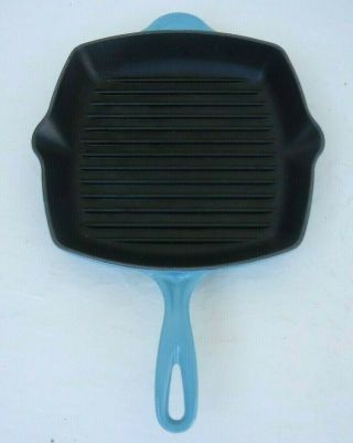 Le Creuset Turquoise Cast Iron 11 3/4 " Square Ridged Skillet Grill 26 France