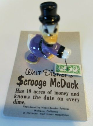 Vintage Disney Hagen - Renaker Uncle Scrooge Mcduck Figurine W/card & Dollar.