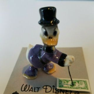Vintage Disney Hagen - Renaker Uncle Scrooge McDuck figurine w/Card & Dollar. 2