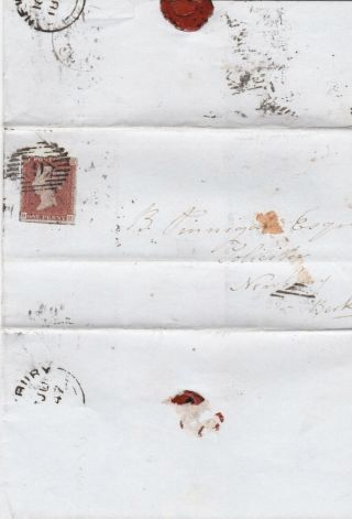 1847 Qv London =9= Numeral On Cover With A 1d Penny Red Stamp Sent To Newbury