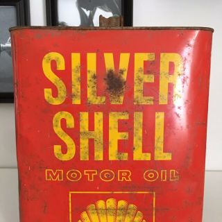 Vintage Silver Shell Motor Oil Gas Can with Top 2 Gallon Jug 2