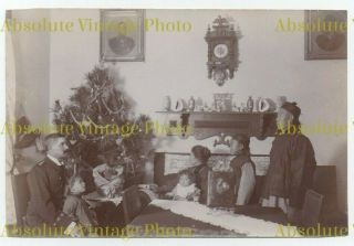 Old Albumen Photo Chinese Servant Boys & Christmas Tree Qingdao / Tsingtao China