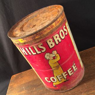 Vintage HILLS BROS 2 lb.  907 grams Key Wind Coffee Empty Can Tin 2