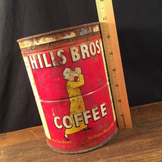 Vintage HILLS BROS 2 lb.  907 grams Key Wind Coffee Empty Can Tin 3