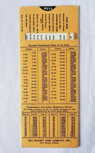 1950 Rea Magnet Wire Company Slide Rule Calculator Fort Wayne Indiana In
