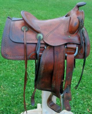Jc Higgins Bona Allen Vintage Cowboy Western Ranch Saddle Unique Tooling