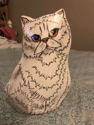 Cats By Nina Lyman 8 " Tall White Persian Cat Vase 2001